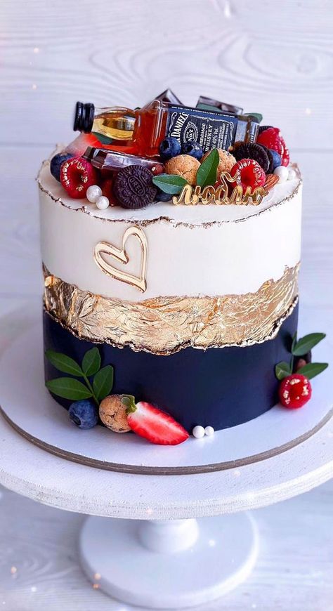 Pretty Cake Ideas, White Birthday Cakes, Birthday Cake For Husband, Cake For Husband, Gold Birthday Cake, Pretty Cake, Cupcake Cake Designs, Cute Cake, Birthday Cakes For Women