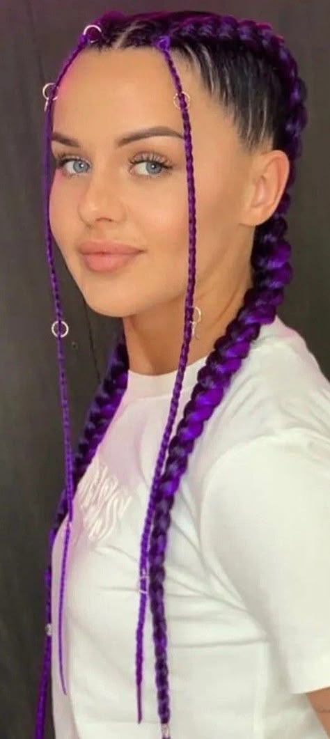 Festival French Braids, Cornrows With Color Extensions, Braided Hairstyles Extensions, Braids With Extra Hair, French Braids With Color Extensions, Feed In Braids Color, Braids Hairstyles For White Women, Dutch Braids With Color Extensions, French Braid With Extensions