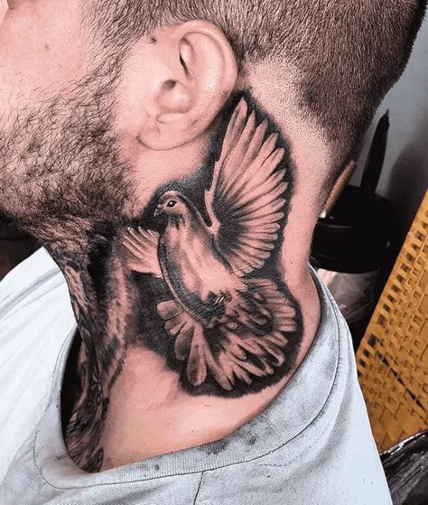 Cross With Dove Tattoo, Dove Neck Tattoo, Front Neck Tattoo, Aztec Tattoos Sleeve, Dove Tattoo Design, Aztec Tattoos, Fake Tattoo Sleeves, Side Neck Tattoo, Dove Tattoos