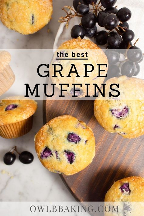 Concord Grape Muffins, Desserts Using Grapes, Grape Desserts Easy, What To Do With Grapes Recipes, Grape Baking Recipes, Grape Cupcake Recipe, Baking With Grapes, Grapes Recipes Dessert, Wine Grape Recipes