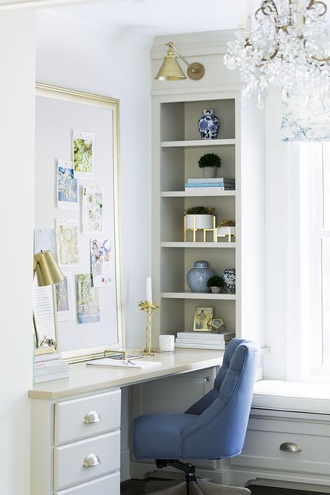 Built In Desk Under Window, Home Office On A Budget, Office On A Budget, Single Home, Entryway Desk, Home Bunch, Revere Pewter, Small Home Offices, Kids Bedroom Inspiration