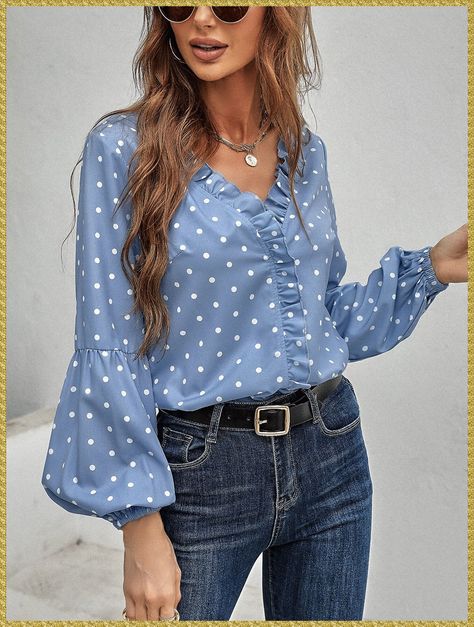 [SponsoredPost] Dusty Blue Casual Long Sleeve Polyester Polka Dot Top Non-Stretch Spring/Fall Women Tops, Blouses And Tee #formaltopsforwomenblousesfashion Long Sleeve Blouses For Women, Women’s Blouses, Formal Tops For Women Classy Blouses, Blouse Women Outfit, Formal Tops For Women Blouses Fashion, Blouses For Women Casual Classy, Polka Dot Tops For Women, Polka Dot Shirt Outfit, Pretty Blouses For Women