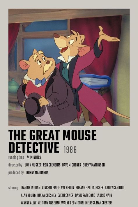 Detective Movie Poster, Great Mouse Detective, Detective Movies, Mouse Detective, Animated Movie Posters, The Great Mouse Detective, Movies To Watch Teenagers, Iconic Movie Posters, Disney Characters Videos