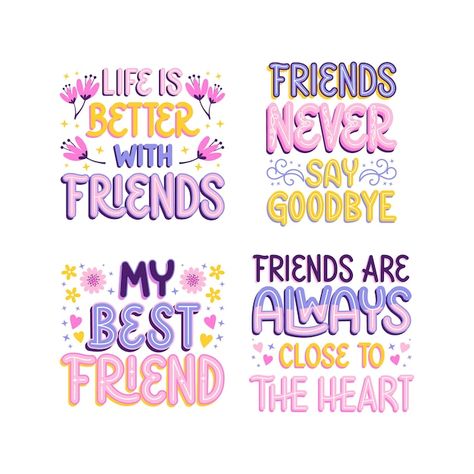 Colorful lettering best friends stickers... | Free Vector #Freepik #freevector #sticker-set #sticker-collection #sticker #collection Friendship Stickers Printable, Best Friends Stickers, My Best Friend Quotes, Friendship Stickers, Friend Stickers, Friendship Day Wishes, School Life Memories, Friends Stickers, Friend Drawings