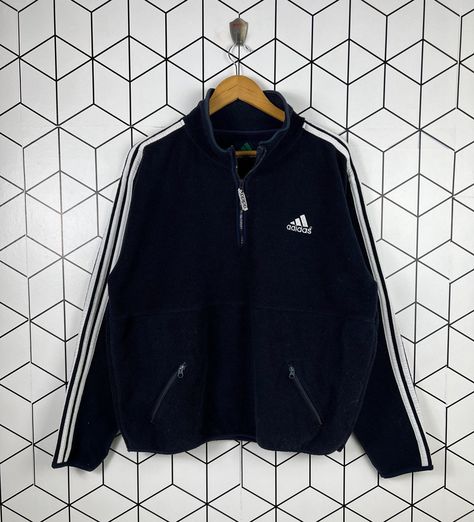 Excited to share this item from my #etsy shop: Vintage Adidas Block Three Stripe Fleece Sweatshirt Half Zipper Adidas Fleece, Fleece Sweatshirt Outfit, Half-zip Track Jacket For Streetwear, Adidas Three Stripes Sweatshirt Sportswear, Adidas Three Stripes Sportswear Sweatshirt, Vintage Adidas Zip Up, Retro Adidas Sweatshirt, Raw Denim Jacket, Printed Denim Jeans