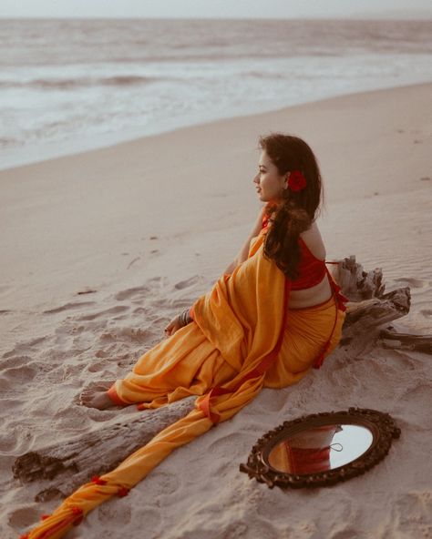 CLICKED BY SAMEER NADKARNI Saree Beach Photoshoot, Beach Saree, Dreamy Shoot, Saree Shoot, Bridesmaid Photoshoot, Women Portraits, Bollywood Pictures, Divine Beauty, Couple Picture