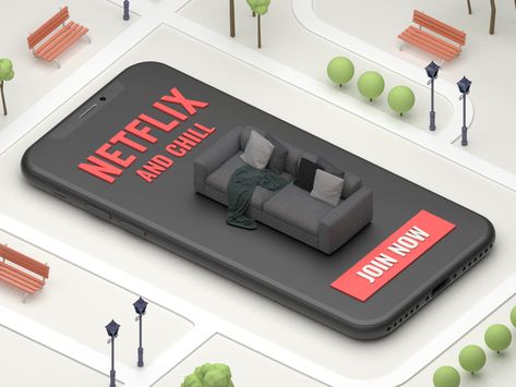 Netflix and Chill by Diego Velazquez 심플한 그림, Poster Template Design, Beauty Advertising, Background Design Vector, Publicidad Creativa, Netflix And Chill, Isometric Illustration, Isometric Art, Motion Design Animation