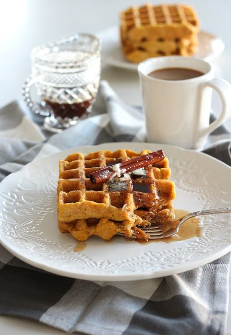 Crazy for pumpkin? Make these gluten-free pumpkin waffles! Crispy on the outside with just the right amount of pumpkin spice. Perfect for fall mornings or holiday breakfasts! #pumpkinwaffles #glutenfreewaffles Syrup Recipe Homemade, Gluten Free Pumpkin Waffles, Maple Syrup Recipe, Pumpkin Spice Waffles, Gluten Free Pumpkin Spice, Sweet Potato Nachos, Pumpkin Pancake Recipe, Waffle Ingredients, Gluten Free Waffles