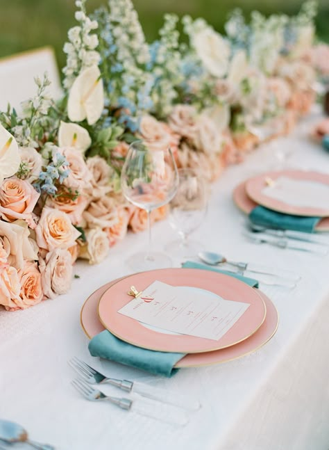 Coral Wedding Decorations, Wedding Decorations Ideas, Spring Wedding Ideas, Baby Blue Weddings, Best Wedding Colors, Wedding Tablescape, Santa Ynez, Teal Wedding, Summer Wedding Colors