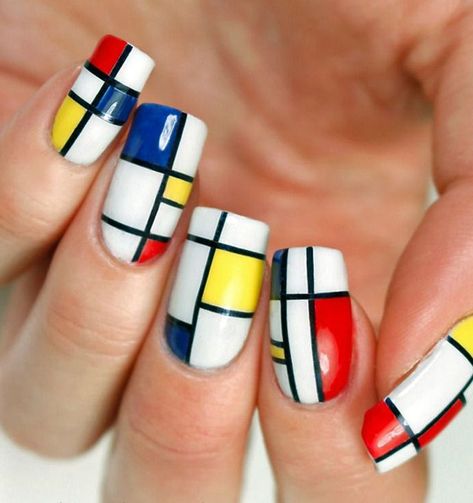 Mondrian Kids, Mondrian Art Projects, Mondrian Art, Her Nails, Piet Mondrian, Nail Art Inspiration, Famous Artists, Trendy Nails, Fun Nails