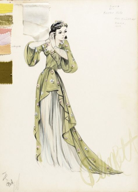 1953, Costume Sketch of Ann Miller as Bianca in 'Kiss Me Kate', costumes designed by Walter Plunkett. Los Angeles County Museum of Art, California, USA. Walter Plunkett, Stage Costume Design, Kiss Me Kate, Costume Design Sketch, Phineas Y Ferb, Ann Miller, Hollywood Costume, Theatre Costumes, Fashion Illustration Sketches