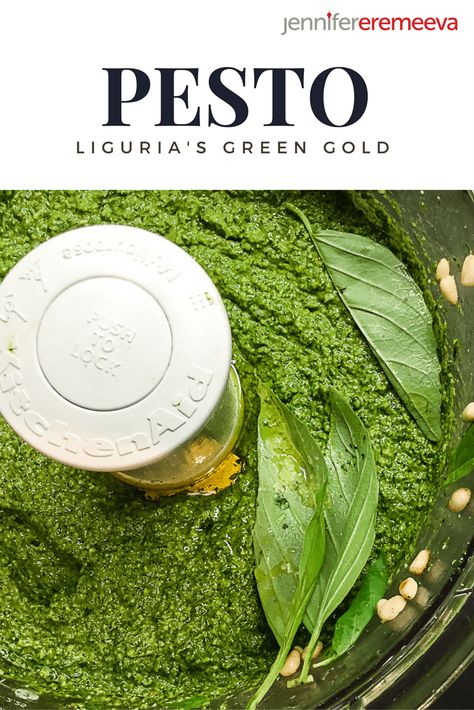 Pesto Genovese: The Cinque Terre’s Green Gold - Jennifer Eremeeva Cinque Terre Pesto Recipe, Giada Pesto Recipe, Pesto Genovese Recipe, Barilla Pesto, Fresh Basil Recipes, Sauce Pesto, Green Pesto, Basil Recipes, Creamy Pesto