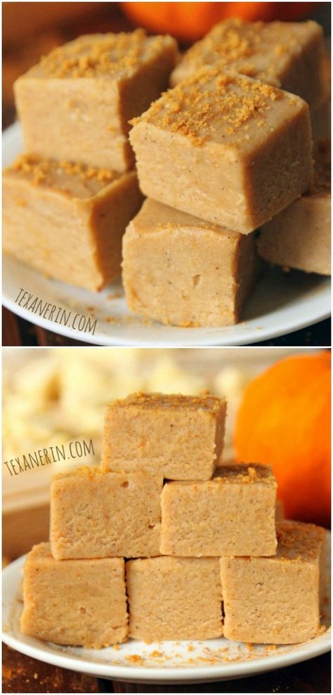 This white chocolate pumpkin fudge only takes a few minutes to make and is made in the microwave. The best and easiest pumpkin fudge ever! Sunday Snacks, Canned Pumpkin Recipes, Pumpkin Fudge, Peanut Butter Pumpkin, Chocolate Pumpkin, Fall Snacks, Paleo Treats, Homemade Candies, Party Recipes