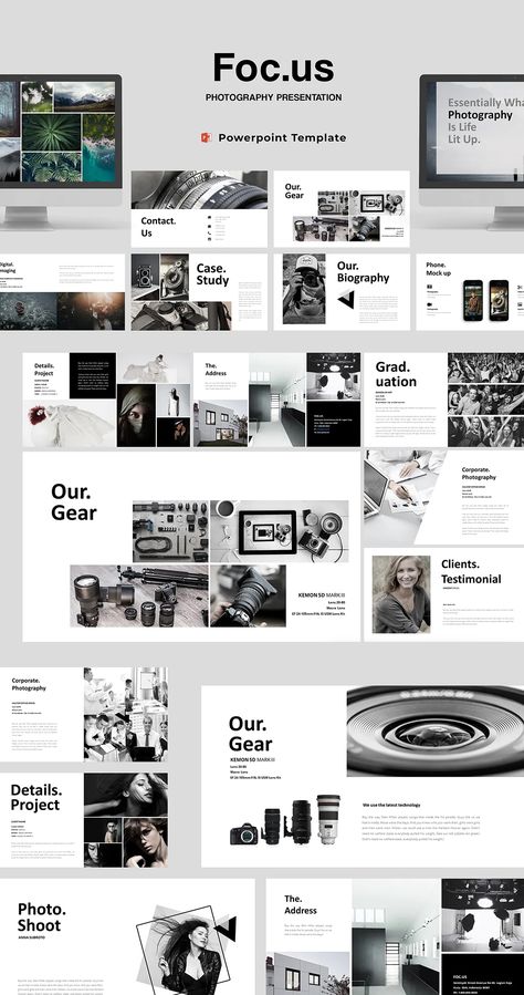 Photography Powerpoint Template. 60+ Unique Creative Slides Photography Powerpoint, Agency Presentation, Agency Photography, Website Agency, Photography Sketchbook, Photography Agency, Modern Presentation, Company Presentation, Powerpoint Free