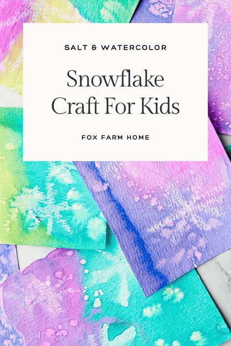 Salt and Watercolor Snowflake Art Watercolor Salt Snowflakes, Snow Art Projects For Kids Preschool, Christmas Salt Painting For Kids, Snowflakes For Preschoolers, Salt Glue And Watercolor Painting, Simple Winter Crafts For Toddlers, Snowflake Activities For Toddlers, Snowflake Activities For Kids, Snowflake Crafts For Toddlers