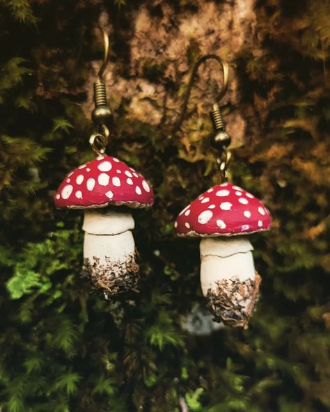 Orange Mushroom, Cottagecore Jewelry, Mushroom Earrings, Dark Cottagecore, Quirky Fashion, Nature Forest, Gauged Earrings, Forest Fairy, Red Earrings