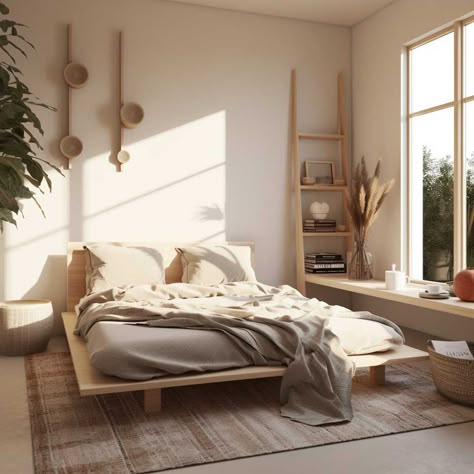 Minimal Japandi Bedroom, Japandi Small Bedroom Interior Design, Scandi Bedroom Design, Scandinavian Small Bedroom, Feng Shui Small Bedroom, Japandi Small Bedroom, Small Scandinavian Bedroom, Japandi Style Bedroom, Zen Retreat