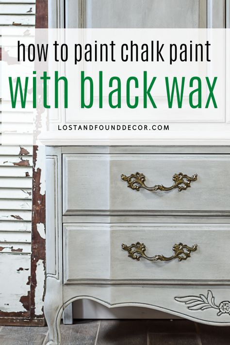 It's amazing what you can do with a can of chalk paint and a dark wax! I took this dark and heavy armoire and gave it an updated look with chalk paint a black wax. Full tutorial, plus other painted french provincial examples! Black Wax Over White Chalk Paint, White Chalk Paint With Dark Wax Finish, Dark Wax Over White Chalk Paint, Black Wax Over Chalk Paint, French Provincial Makeover, French Provincial Cabinet, French Provincial Armoire, Milk Painting, White Chalk Paint Furniture