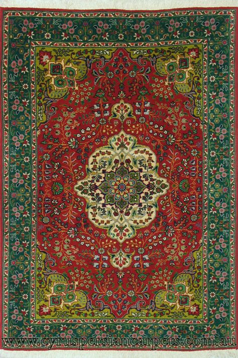 Tabriz Medallion Hand Knotted Wool Rug | This in lighter colours of green, orange and pink would be perfect Colourful Persian Rug, Red And Green Persian Rug, Red And Green Rug, Iranian Rugs, Red Persian Rug, Antique Persian Carpet, Iranian Carpet, Persian Rug Designs, Rugs Australia