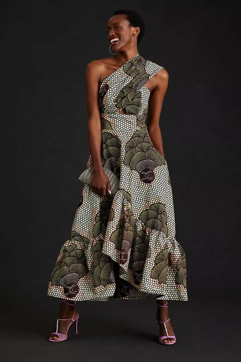 Ankara Dress Styles Long, One Shoulder Ankara Dress, Ankara Dress Styles, Ankara Dress, African Print Fashion, Dressy Outfits, African Attire, African Fashion Dresses, High Low Hem