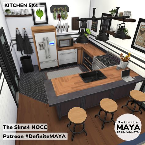 NOCC/ Mod-Free/ Functional in gameplay. ***Download from EA gallery #DefiniteMAYA *** Support me on Patreon *** Sims 4 Living Room Ideas Base Game, Couples First Apartment, Sims 4 Houses Layout, Sims 4 Kitchen, Kitchen Set Up, Sims Houses, Sims Free Play, Homes Ideas, Sims 4 House Building