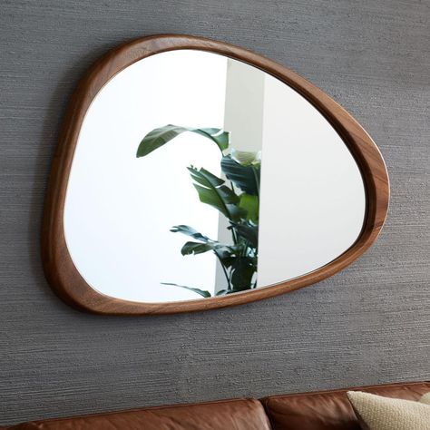 West Elm Mid Century, Asymmetrical Wall, Mirror Design Wall, Mirror On The Wall, Wood Wall Mirror, Round Wall Mirror, Wood Mirror, A Mirror, Mirror Designs