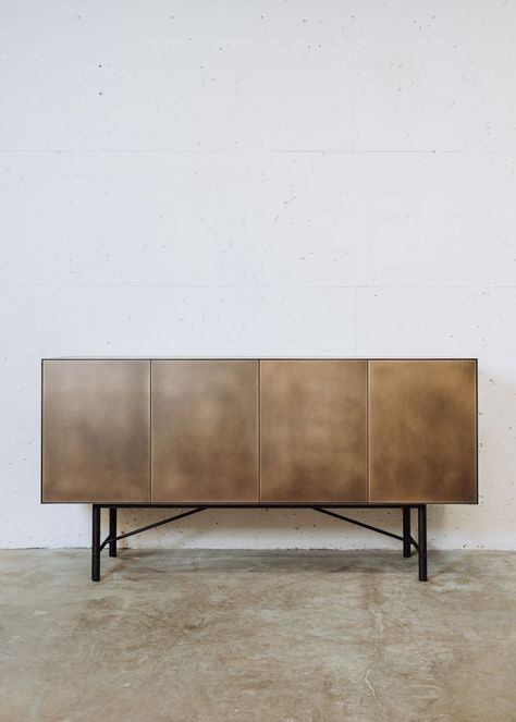 The Connect Credenza is designed to express the process by which each piece is created, with visible construction and fastening details that are integral to the final piece. #handcrafted #newformatstudio #credenza #livingroomdecor #designideas #contemporarydesign #bronzecredenza #metalfurniture #agedbronze Metal Credenza, Hot Rolled Steel, Meeting Table, Metal Furniture, Raw Material, Joinery, Credenza, Sideboard, The Beauty