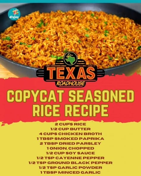 Texas Roadhouse Copycat Seasoned Rice Recipe Texas Road House Seasoned Rice, Texas Roadhouse Rice Copycat, Copycat Texas Roadhouse Rice, Texas Road House Rice, Roadhouse Rice, Texas Roadhouse Seasoned Rice, Seasoned Rice Recipe, Pecan Pie Recipe Southern, Bacon Chili