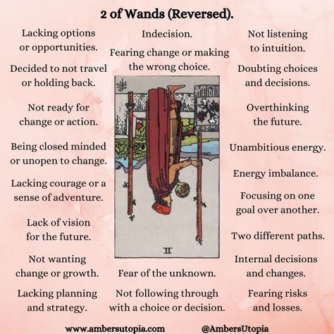 The meanings of the Two of Wands from the tarot deck. These tarot card meanings can apply to general, financial, love, and relationship questions as these are the most common and popular meanings associated with the 2 of wands. 

Wands represent passion, energy, and actions, and the 2 of wands represents duality and decisions.

#2ofwands #Twoofwands #tarotcardmeanings #tarot #tarotcards #tarotmeanings 2 Wands Tarot Meaning, 2 Of Wands Reversed, Suit Of Wands Tarot, 2 Of Wands, Suit Of Wands, Love Tarot Spread, Two Of Wands, Tarot Guidebook, Tarot Interpretation