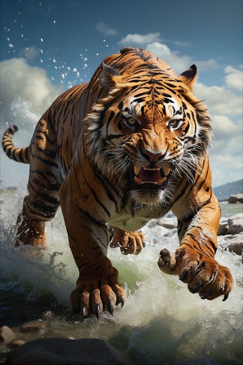 Tiger Attacking, Tiger Spirit Animal, Tiger Attack, Tiger Artwork, Tiger Drawing, Modern Graphic Art, Tiger Painting, Tiger Pictures, Really Cool Drawings