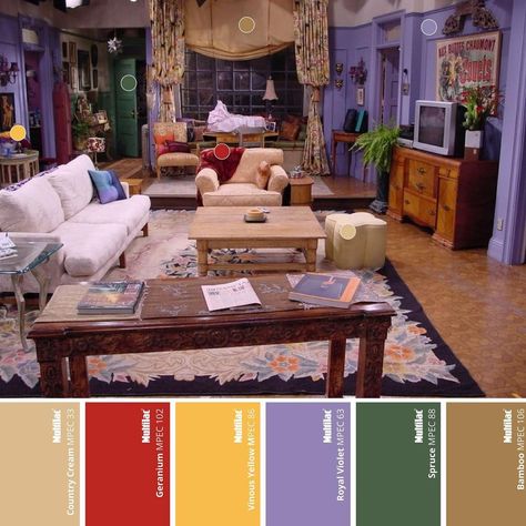 Monica’s Apartment, Monicas Apartment Aesthetic, Monica Friends, Friends Apartment, Style Apartment, Friends Style, Colorful Interior Design, Paint Color Schemes, Paint Colour