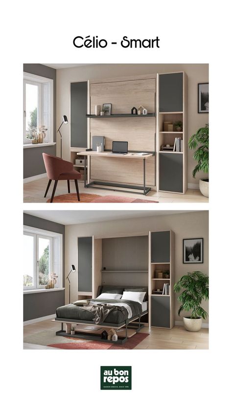 Tiny Office With Bed, Fold Down Beds Space Saving, Foldaway Bed, Retractable Bed, Box Room Bedroom Ideas, Rollaway Bed, Penthouse Ideas, Fold Down Beds, Small Bedroom Layout