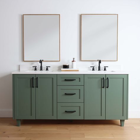 Sage Green Bathroom Vanity, Sage Green Vanity, Sage Green Bathroom, Vanity Double Sink, Bathroom Vanity Double Sink, Green Bathroom Vanity, Drawer Sliders, Bathroom Vanity Sink, Green Vanity