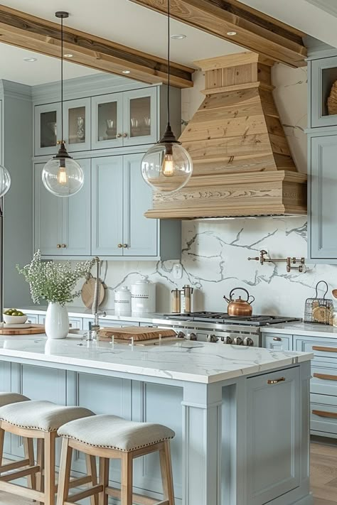 Button Snowflakes, Modern Home Trends, Modern Home Garden, Farmhouse Details, Coastal Kitchen Ideas, Amazing Kitchens, Light Blue Kitchens, Home Garden Ideas, Ceiling Details