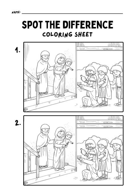 Christmas Spot the Difference Activity | Printable Coloring Worksheet of Jesus' Birth Story - Free Bible Worksheets Bible Activity Sheets For Kids, Bible Activities For Kids Printables, Advent Worksheets, Christmas Spot The Difference, Church Activity Sheets, Sunday School Activity Sheets, Hope Activities, Free Sunday School Printables, Story Of Jesus Birth