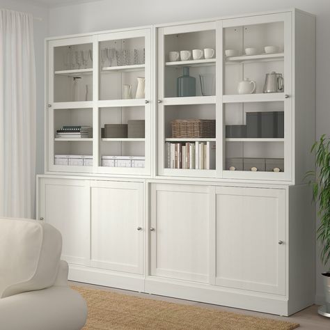 HAVSTA Storage with sliding glass doors, white, 951/4x181/2x831/2" - IKEA Apartment Remodel, Ikea Storage Cabinets, Hall Tables, Ikea Dining, Bookcase With Glass Doors, Glass Display Case, Glass Cabinets Display, China Cabinets, Tempered Glass Shelves