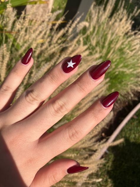 Dark Cherry Aesthetic Outfit, Stargirl Nails Red, Maroon Star Nails, Dark Red Nail Inspo Design, Burgundy Star Nails, Dark Red Nails With Stars, Downtown Girl Nails Aesthetic, Nail Art Red Wine, Lana Del Rey Aesthetic Nails