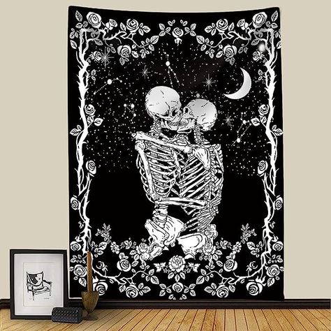 Amazon.com: Goth Tapestry For Bedroom Skull Tapestry Black And White | Skeleton Tapestry Gothic Home Decor Moon Flower Skull Kiss Wall Hangding Aesthetic Tapestry For Home Living Room Dorm Decor (W59" × H59") : Home & Kitchen Gothic Tapestry, Skull Tapestry, Tapestry For Bedroom, Sun And Moon Tapestry, Skull Blanket, Skeleton Flower, Moon Tapestry, Halloween Blanket, Starry Night Sky