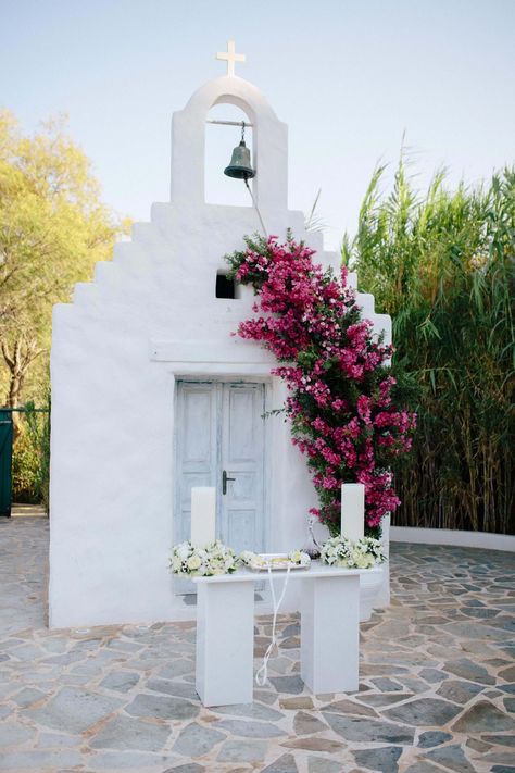 All White Ceremony, Napa Valley Honeymoon, Wedding Color Schemes Blue, Greek Islands Wedding, Athens Riviera, Wedding Altar, Athens Wedding, Orthodox Wedding, Cascading Flowers