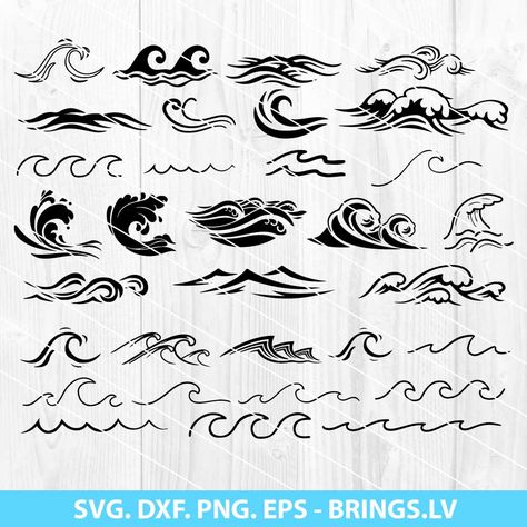 Ocean Wave Drawing Simple, Sea Waves Drawing Simple, Wave Template, Simple Wave Design, Wave Minimalist, Simple Wave Tattoo Design, Wave Silhouette, Wave Drawings, Tattoo Waves Ocean