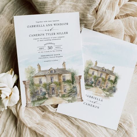 $3.9 | Idyllic English Manor Classic Destination Wedding - classic english manor, majestic french chateau, idyllic peaceful countryside, destination wedding, watercolor, elegant, bespoke summer garden party, rustic country villa, traditional romantic historic venue, luxury cottage wedding Country Villa, Destination Wedding Invitation, International Day Of Peace, Enchanting Wedding, Cottage Wedding, Wedding Moodboard, Summer Garden Party, English Manor, English Wedding