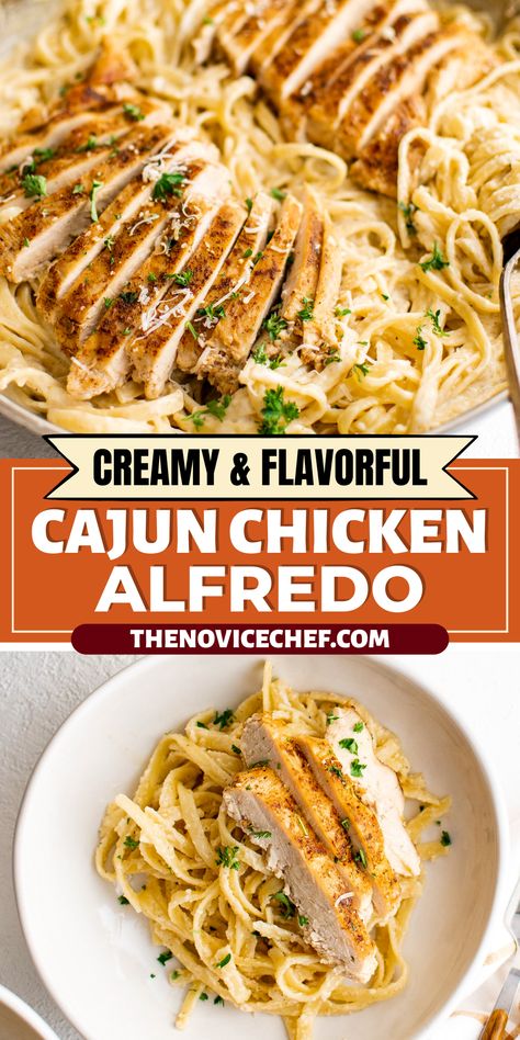 Topped with juicy, spicy chicken, this cajun chicken alfredo in a creamy homemade sauce is the perfect weeknight dinner. On the plate in 30-minutes, what more could you ask for? It's full of pantry staples for the easiest meal ever. Cajun Chicken Alfredo Pasta, Pasta Alfredo Con Pollo, Pasta Cajun, Cajun Chicken Alfredo, Creamy Alfredo Sauce, Pasta Recipes Alfredo, Pasta Alfredo, Chicken Alfredo Recipes, Chicken Alfredo Pasta