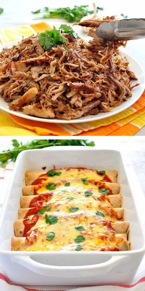 Enchiladas Pork, Pulled Pork Enchiladas, Pork Pulled, Pork Enchiladas, Leftover Pork, Homemade Enchilada Sauce, Recipetin Eats, Pork Carnitas, Pulled Pork Recipes