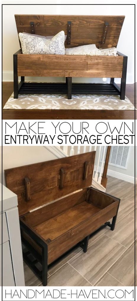 Entry Way Bench With Storage Diy, Entryway Storage Bench Diy, Bench Entryway With Storage, Diy Entry Bench With Storage, Diy Bench With Storage, Storage Bench Ideas, Farmhouse Storage Bench, Diy Entryway Storage, Hall Bench With Storage