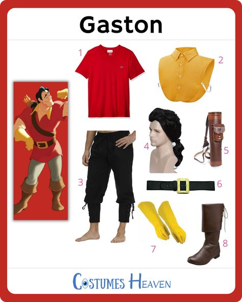 The Gaston costume is a great choice for anyone who wants to show off their villainous side. Keep the Beauty and the Beast theme at your next cosplay event. #gastoncostume#gaston#costumesheaven#costumeguide #cosplayguide #costume #cosplay Beast From Beauty And The Beast Costume, Gaston Costume Men, Disney Bounding Beauty And The Beast, Gaston Costume Diy, Diy Gaston Costume, Gaston Costume Female, Wardrobe Costume Beauty And The Beast, Belle And Gaston Costume, Beauty And The Beast Costume Ideas