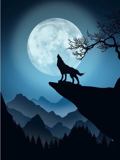 Wolf Moon Painting, Wolf Moon Drawing, Wolf Howling At The Moon Painting, Wolf Silhouette Painting, Howling At The Moon Tattoo, Moon Wolf Art, Wolf Paintings, Full Moon Spells, Wolf And Moon