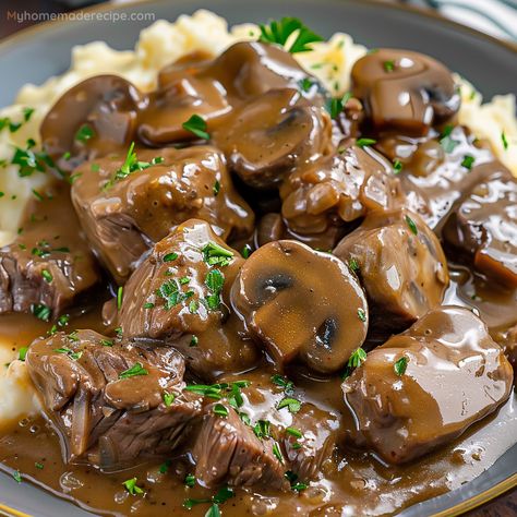 Beef Tips And Gravy Recipe, Tender Beef Tips, Beef Gravy Recipe, Beef Tip Recipes, Beef Tips And Gravy, Stew Meat Recipes, Beef Tips, Gravy Recipe, Tender Beef