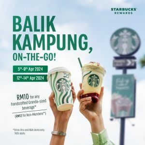 Starbucks Balik Kampung Promotion: RM10 Handcrafted Beverage (5-14 Apr 2024) Starbucks Promotion, Green Tea Lemonade, Starbucks Design, Gong Cha, Starbucks Rewards, Food Promotion, Iced Green Tea, Photo Coffee, Drive Thru