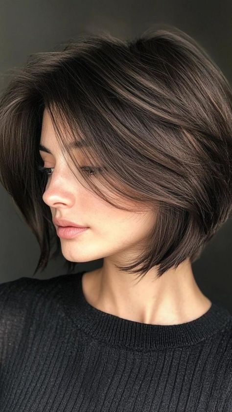 Short Styles For Thick Hair, Short Haircut Ideas For Thick Hair, Layered Bob Straight Hair, Layer Bob Haircut, Inverted Bob Hairstyles For Fine Hair, Shortish Hairstyles, Layers In Short Hair, Bob Haircut For Thick Hair, Layers For Short Hair