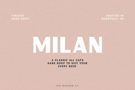 Milan – A Vintage Sans Serif Font for Access All Areas Members Jen Wagner, Modern Sans Serif Fonts, Modern Sans Serif, Sans Serif Typeface, Font Inspiration, Serif Typeface, Elegant Font, Retro Font, Vintage Fonts